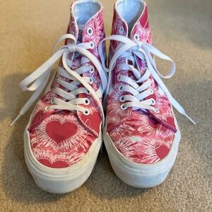 Vans Pink and White High-Tops With Tie Dye Hearts